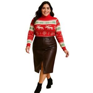 Torrid Womens 14 Faux Leather Midi Deep Black (Espresso Brown) NWT Skirt